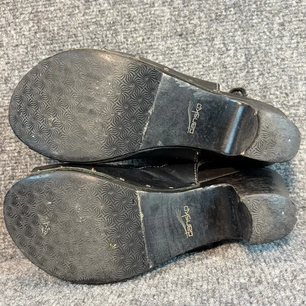 Dansko Rowena Slingback Black Leather Clogs Women Professional Work Size 7.5 38